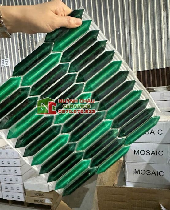 Gạch mosaic que diêm màu xanh hiệu ứng