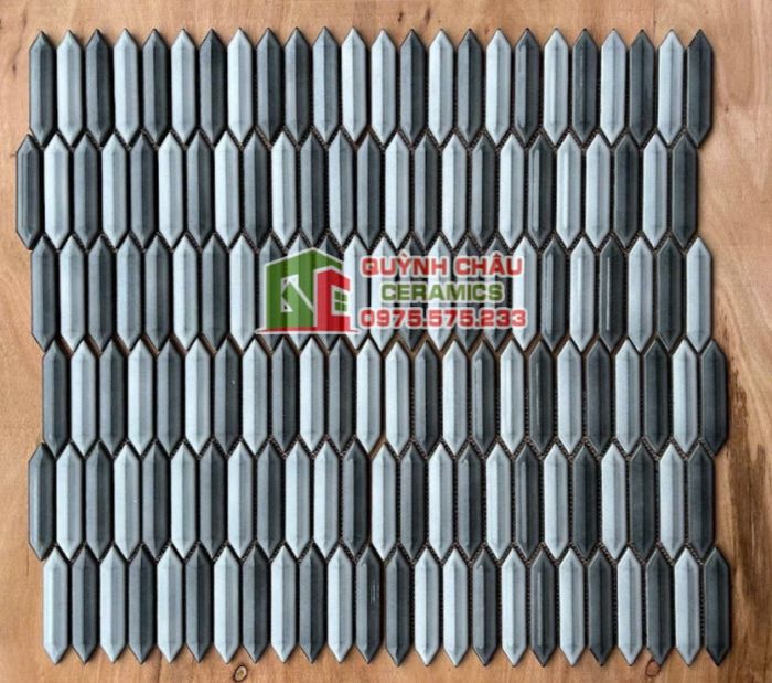 Gạch mosaic que diêm trắng xám mix màu hiệu ứng