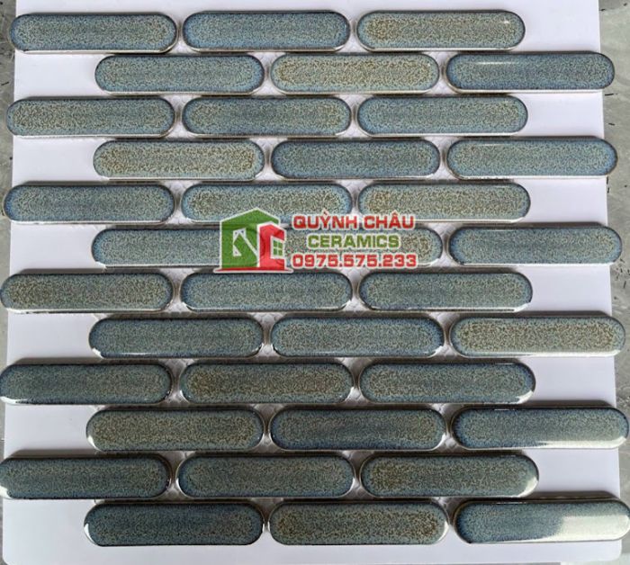 Gạch mosaic que đũa đầu tròn màu xám