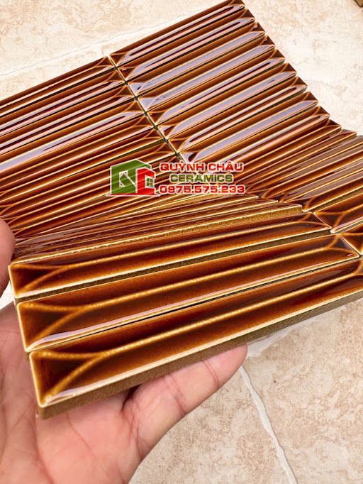 Gạch mosaic que đũa nâu cánh gián vát cạnh