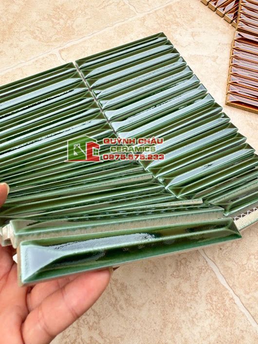 Gạch mosaic que đũa vát cạnh màu xanh