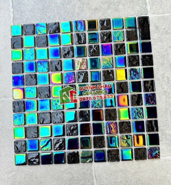 Gạch mosaic thuỷ tinh 25x25 màu xanh đen