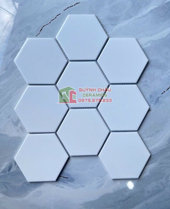 Gạch mosaic trắng mờ hình lục giác chip to