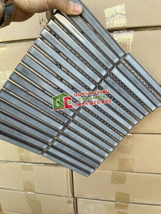 Gạch mosaic vỉ que đũa xám bóng