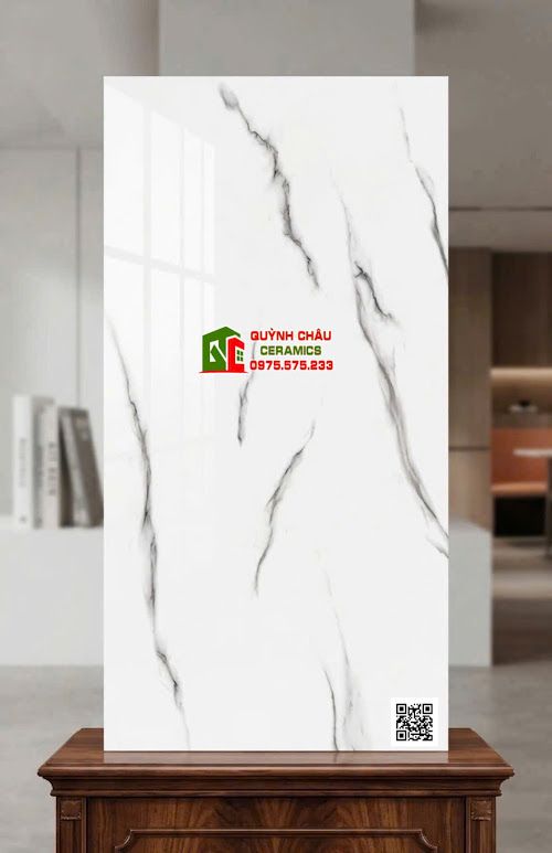 Gạch nhập khẩu 60x120 vân trắng khói bóng kính