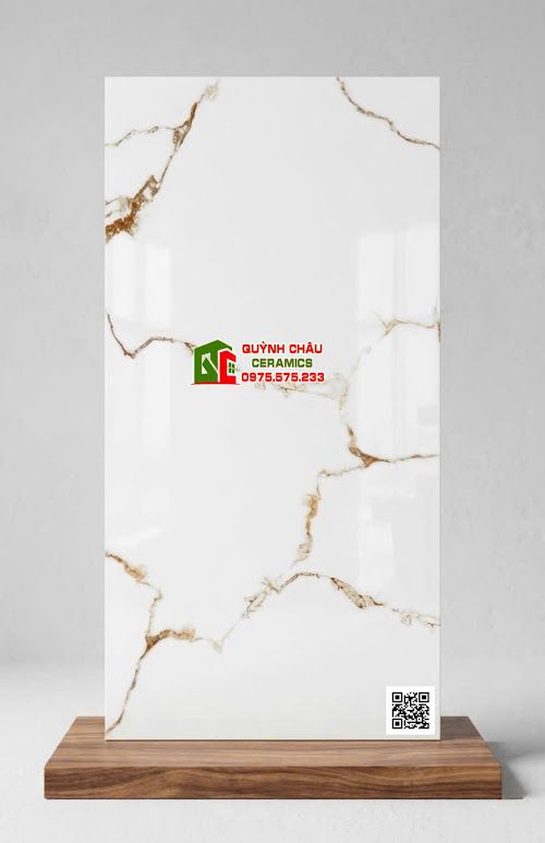 Gạch ốp lát ấn độ 60x120 trắng vân vàng bóng kính