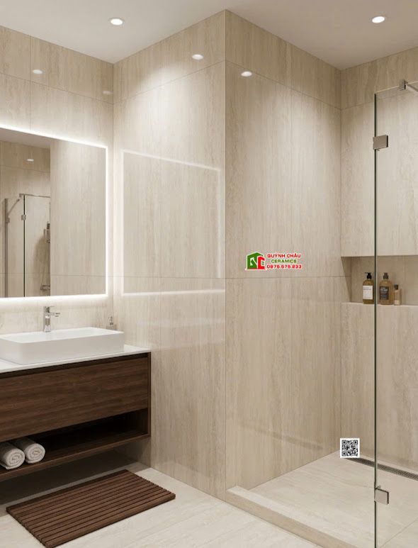 Gạch granite 60x120 Travertine vân đá xám sáng bóng kiếng