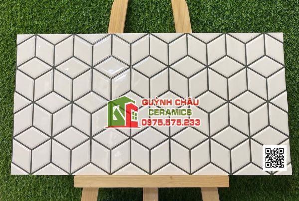 Gạch ốp trang trí 30x60 màu trắng hình thoi ấn độ