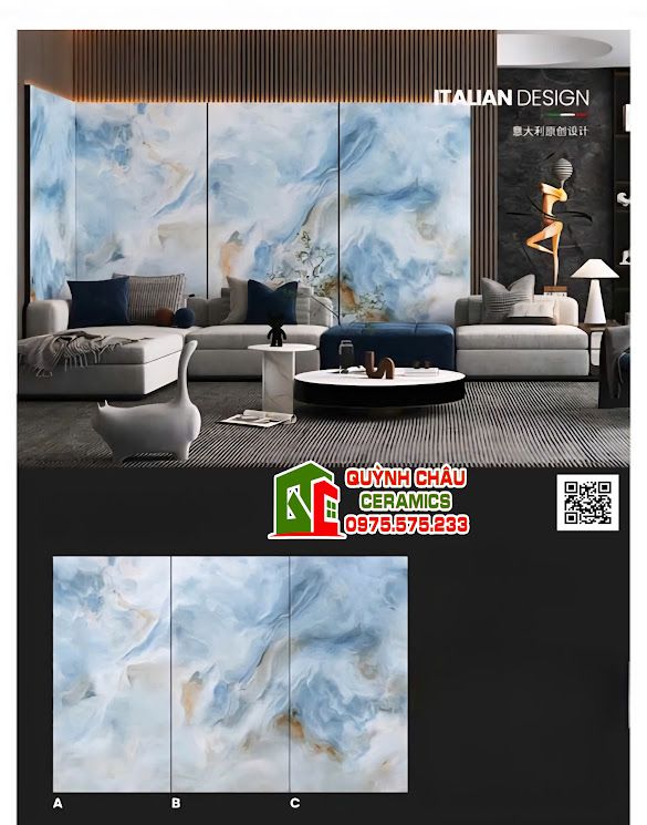 Gạch ốp tường 120x240 xanh vân đá đối xứng