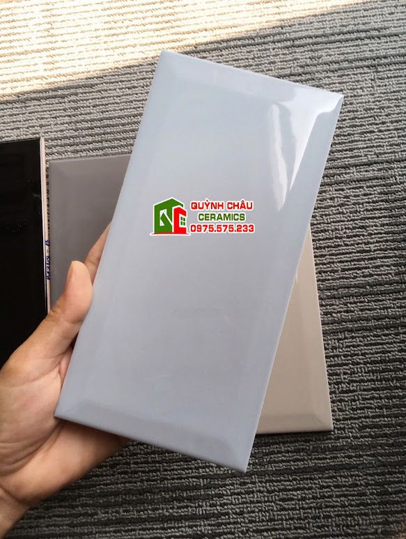 Gạch thẻ 10x20cm vát cạnh màu ghi bóng
