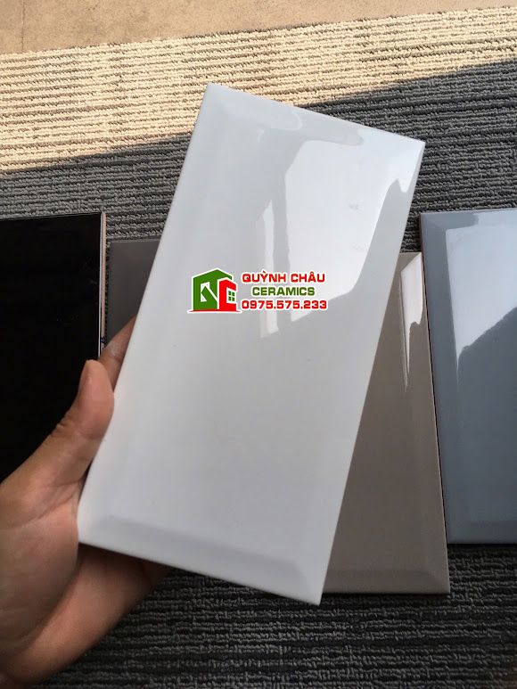 Gạch thẻ 10x20cm vát cạnh màu trắng bóng