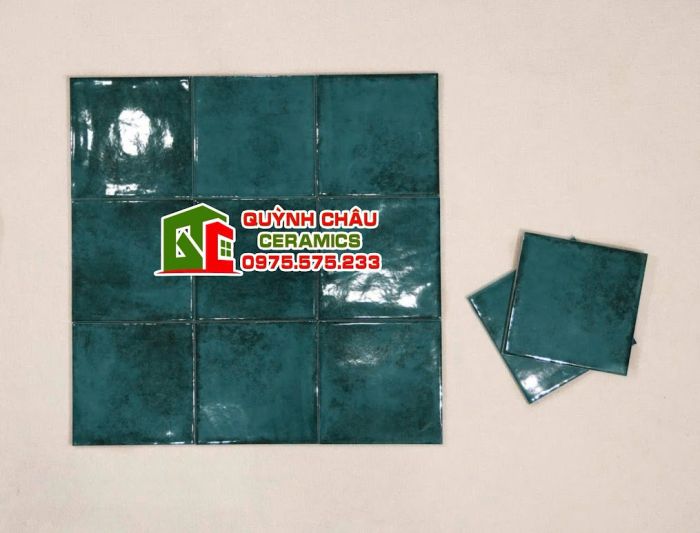 Gạch thẻ 15x15 bóng giả cổ màu xanh loang