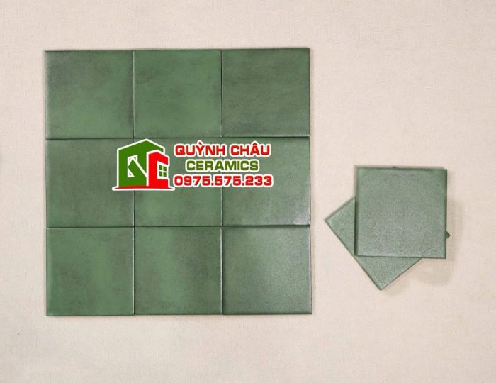 Gạch thẻ 15x15 mờ xanh rêu cổ điển loang hiệu ứng