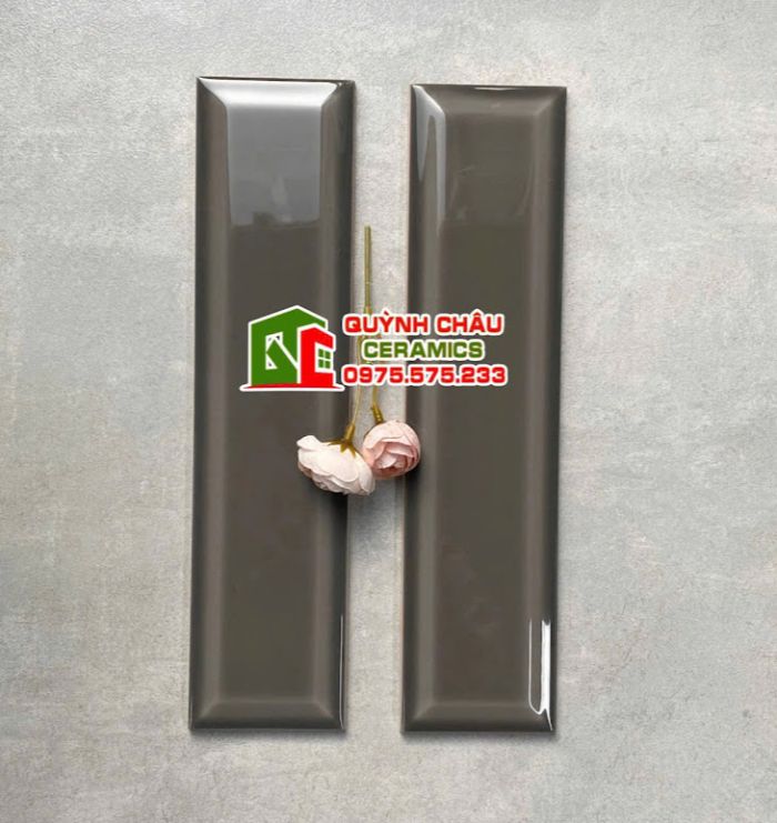 Gạch thẻ 6.8x28 vát cạnh màu xám bóng