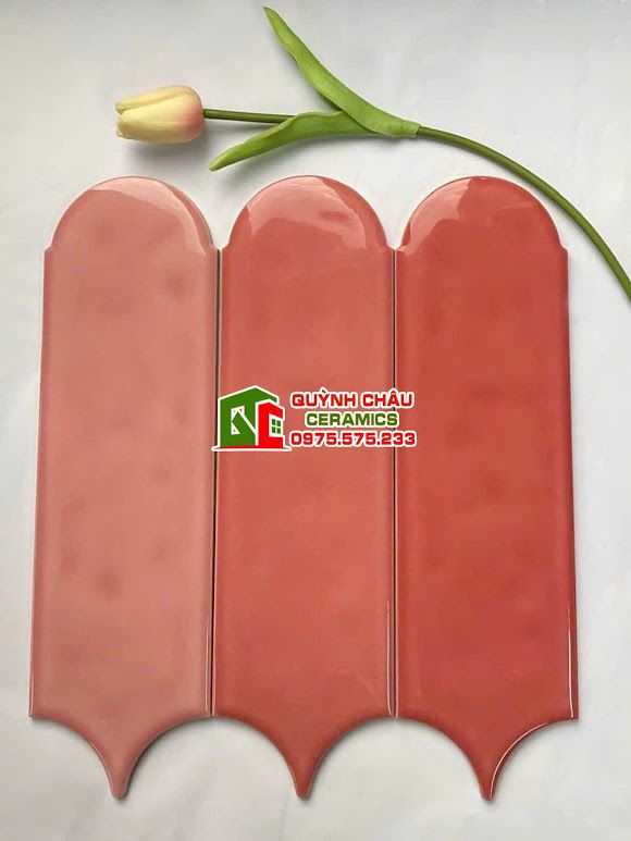 Gạch thẻ lông vũ màu hồng san hô gợn sóng