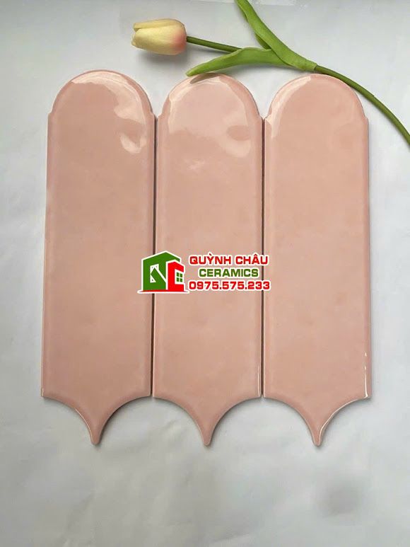 Gạch thẻ lông vũ màu hồng sữa pastel gợn sóng