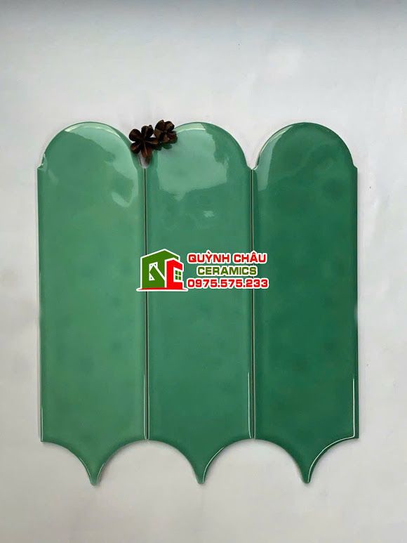 Gạch thẻ lông vũ màu xanh cổ vịt gợn sóng