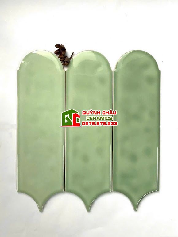 Gạch thẻ lông vũ màu xanh lá non gợn sóng