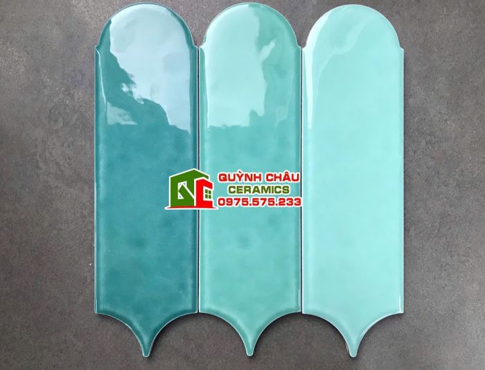 Gạch thẻ lông vũ gợn sóng xanh mint