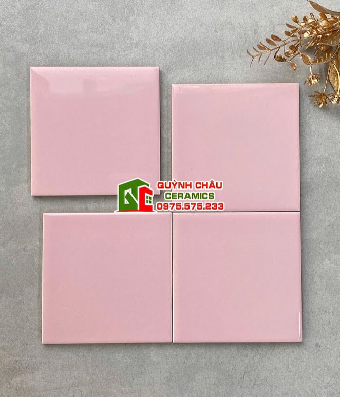 Gạch thẻ ốp tường 10x10 trung quốc màu hồng bóng