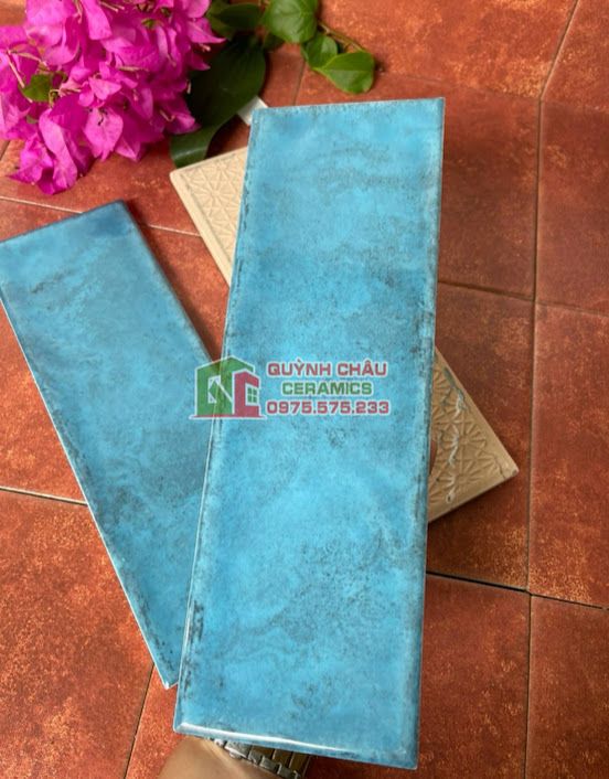 Gạch thẻ trang trí 10x30 xanh men cổ