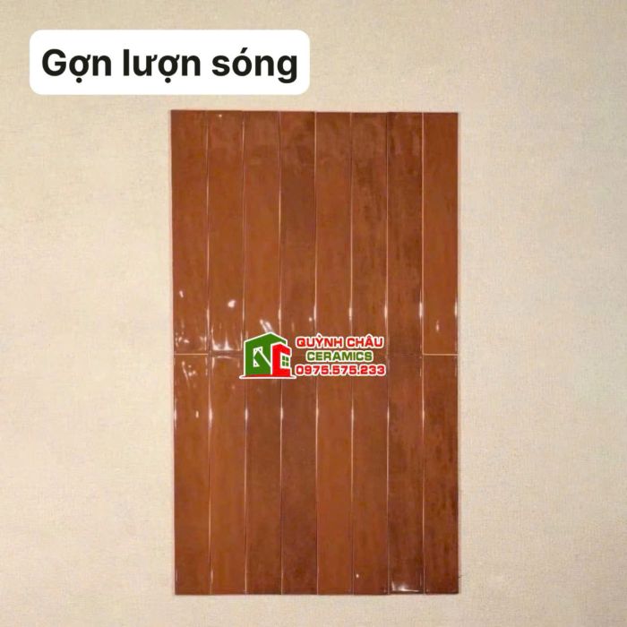 Gạch thẻ trang trí 6x40cm nâu đỏ bóng gợn sóng