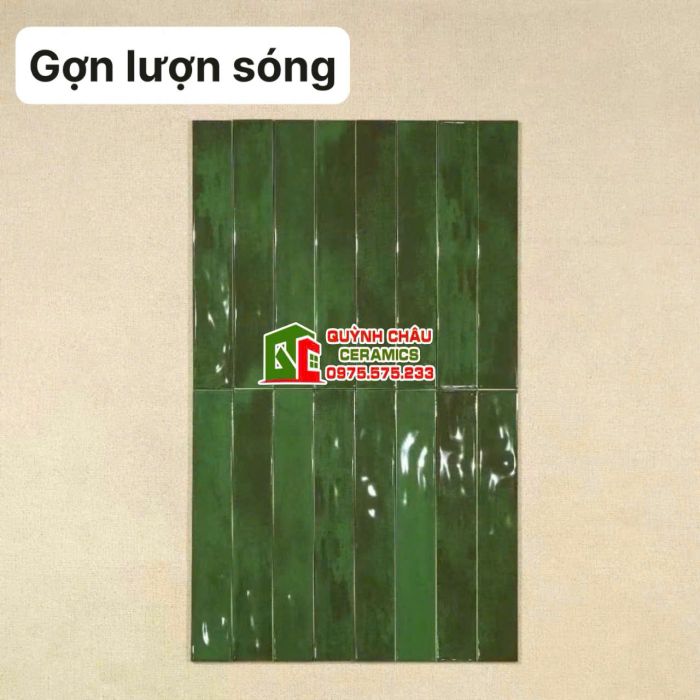Gạch thẻ trang trí 6x40cm xanh bóng gợn sóng