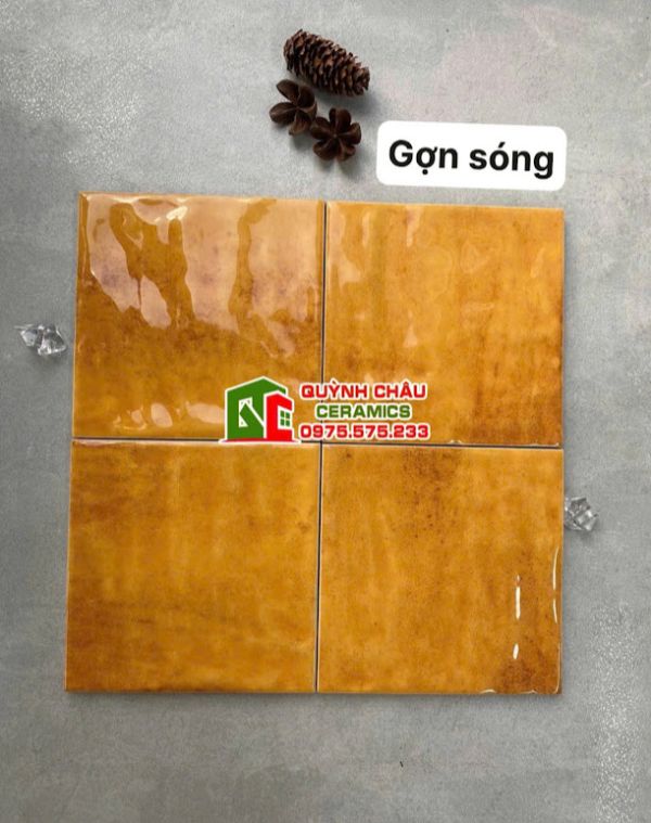 Gạch thẻ vàng bóng hiệu ứng lượn sóng 12x12 vuông