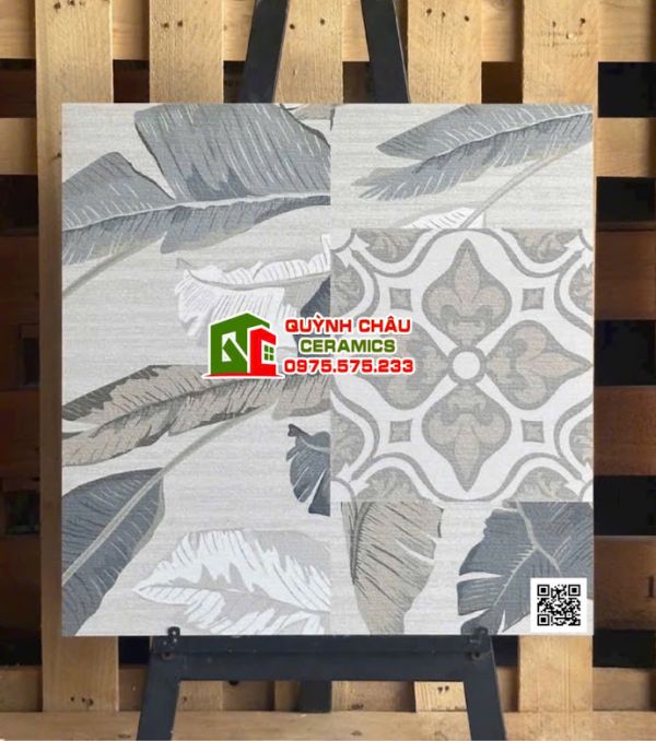 Gạch trang trí 60x60 hoạ tiết lá thiên điểu mix hoa văn                Gạch trang trí 60x60 hoạ tiết lá thiên điểu mix hoa văn