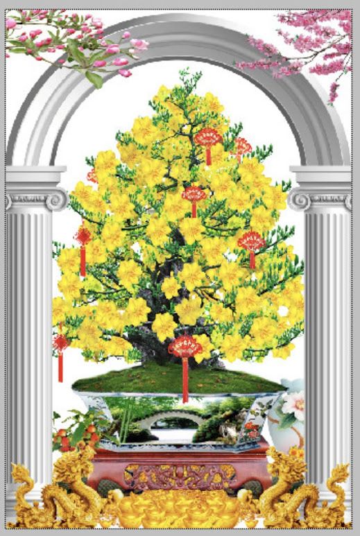 Gạch tranh hoa mai phủ kim tuyến định hình