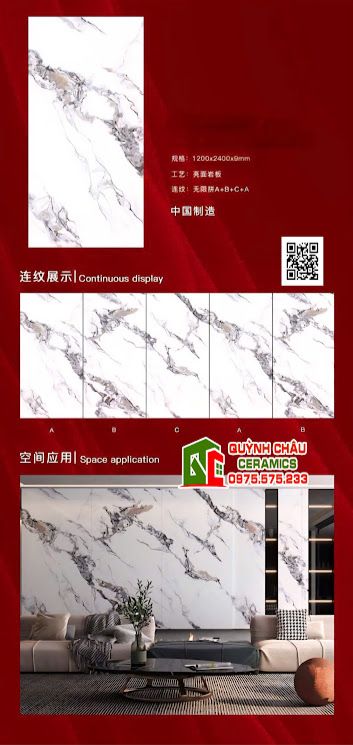 Gạch tranh khổ lớn 120x240 vân đá đối xứng