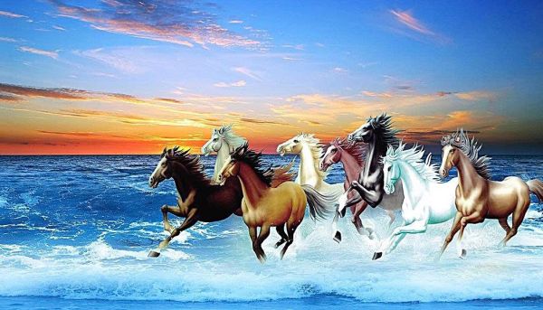 Gạch tranh ngựa vàng biển xanh phủ kim tuyến