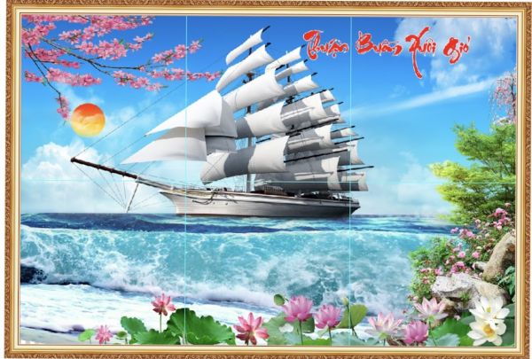 Gạch tranh thuận buồm xuôi gió phủ UV