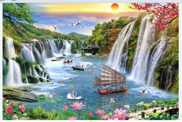 Gạch tranh thuyền buồm cảnh thiên nhiên