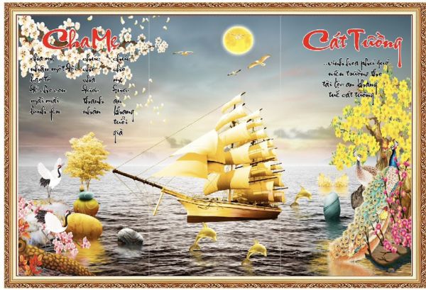 Gạch tranh thuyền buồm kính cường lực