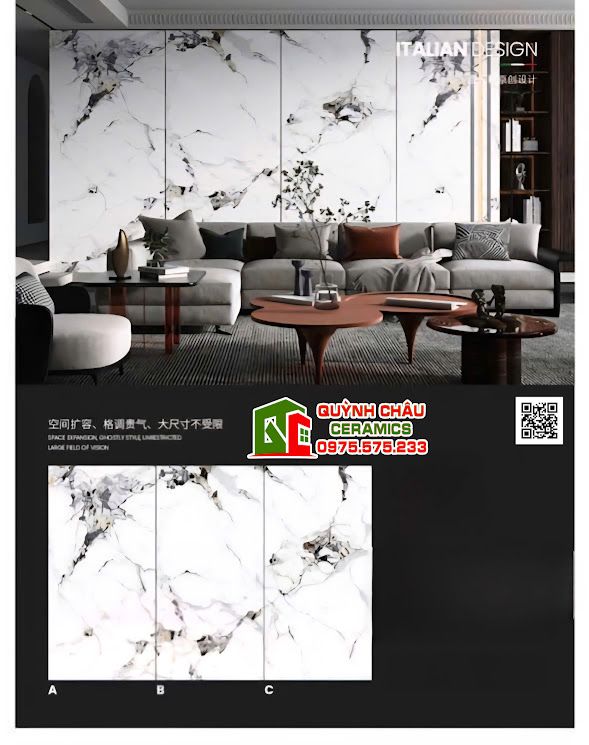 Gạch tranh vân đối xứng 120x240 ốp tường phòng khách