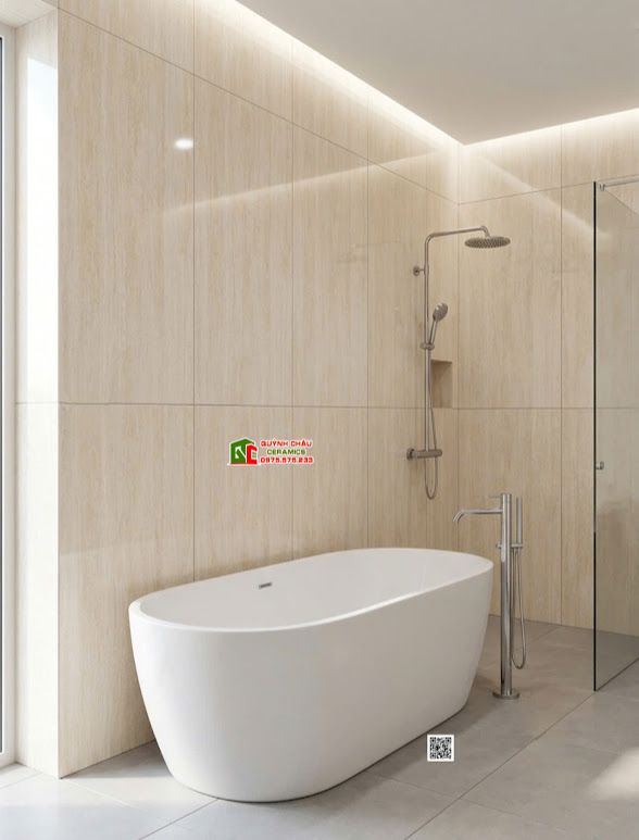 Gạch Travertine màu kem 60x120 đá granite bóng kiếng cao cấp