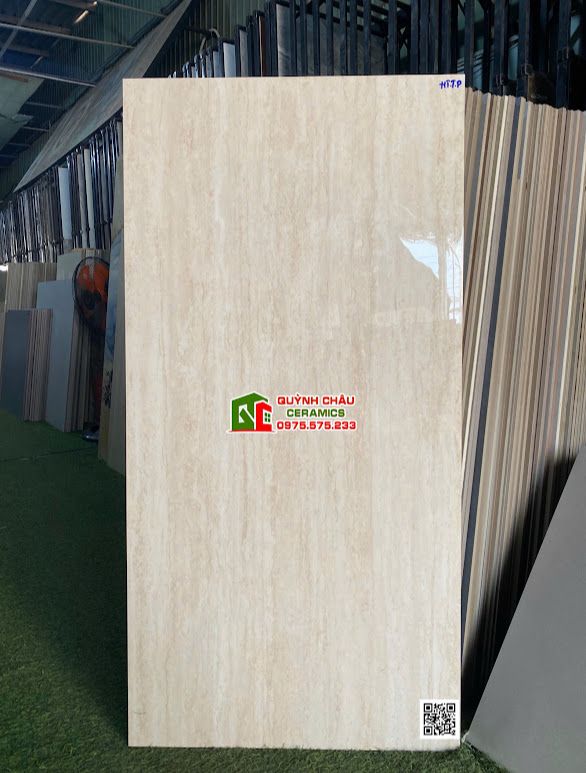 Gạch Travertine màu kem 60x120 đá granite bóng kiếng cao cấp