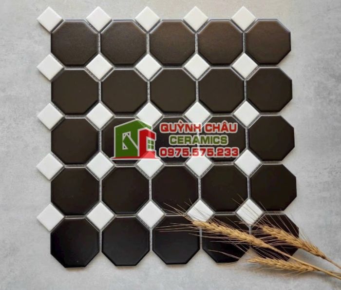 Gạch vỉ mosaic trang trí bát giác đen mờ