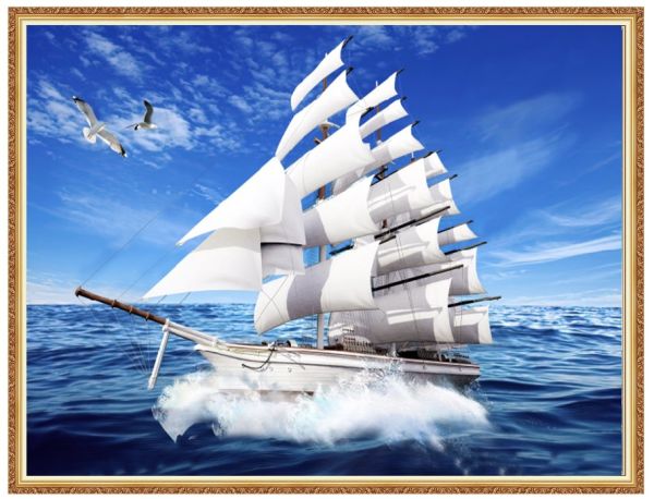 Tranh kính nguyên khổ cảnh thuyền buồm trên biển 