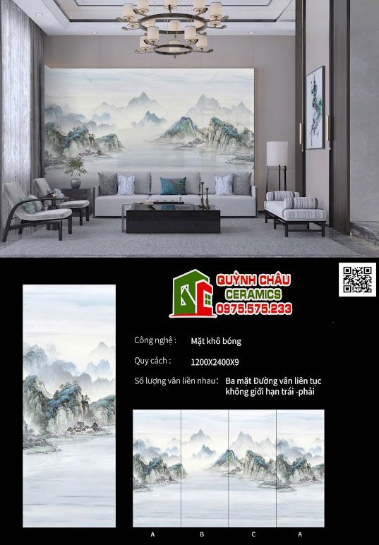 Tranh ốp tường khổ lớn 120x240cm đẹp đá nung kết