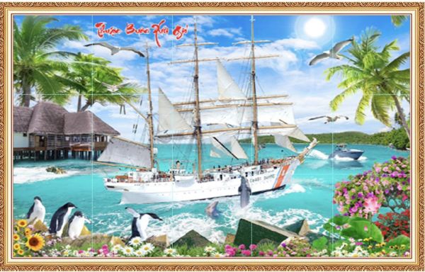 Tranh thuận buồm xuôi gió biển và thiên nhiên