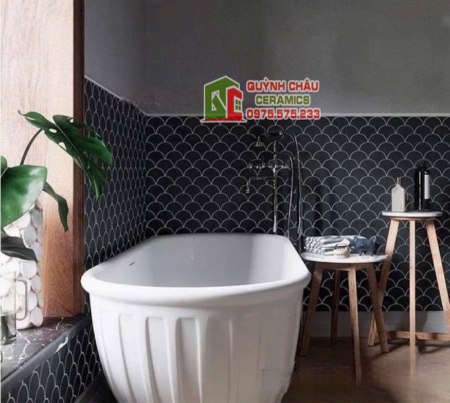 gạch vảy cá màu đen bóng mosaic gốm