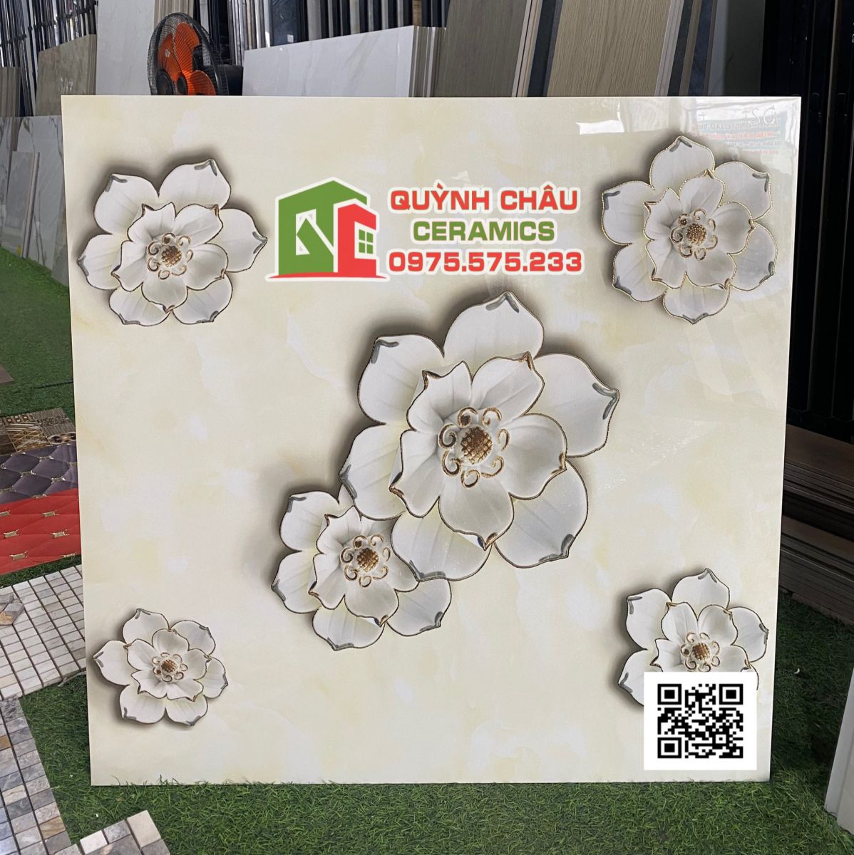 Gạch lót nền bông hoa 80x80 khắc kim trung quốc