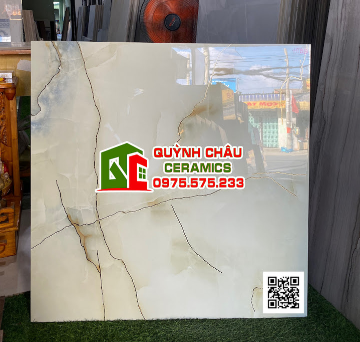 Gạch lát nền khắc kim 80x80 trắng xanh nhẹ