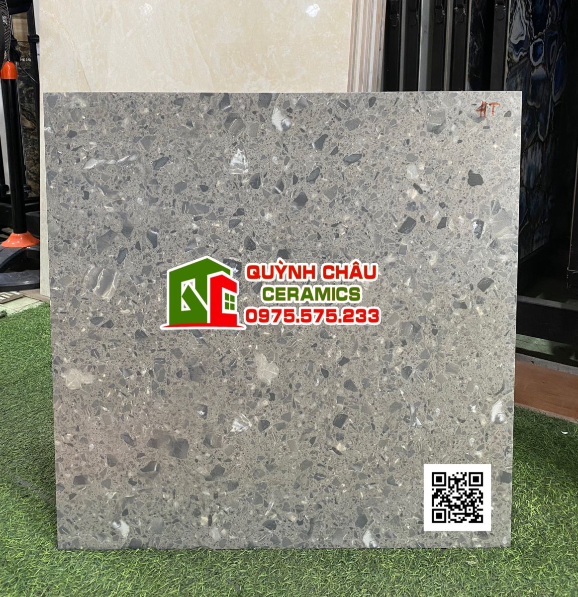 Gạch terrazzo 600x600 đá mờ xám ấn độ