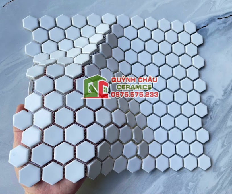gạch mosaic vỉ trắng mờ hình lục giác