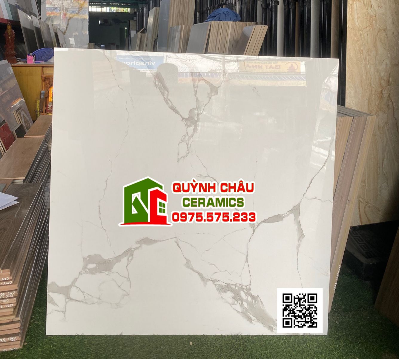 Gạch lát nền 100x100 bóng kiếng nhập khẩu trắng vân xám trung quốc