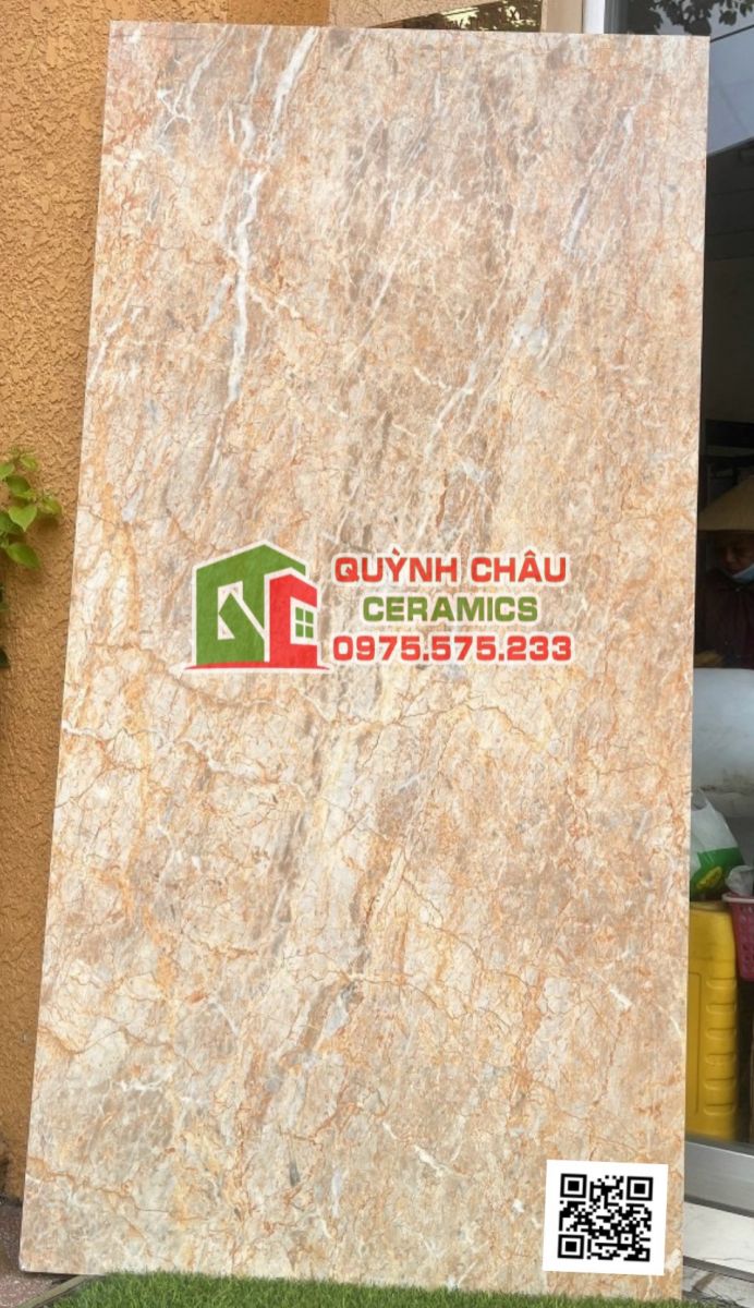 Gạch bóng kiếng vân giả đá màu vàng 90x180 trung quốc