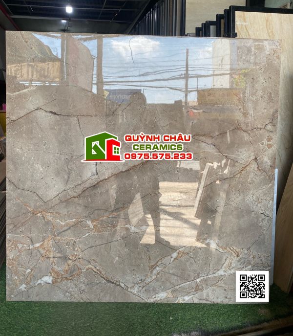 Gạch lát nền 120x120 ấn độ màu nâu vân đá rạn rada brown bề mặt bóng